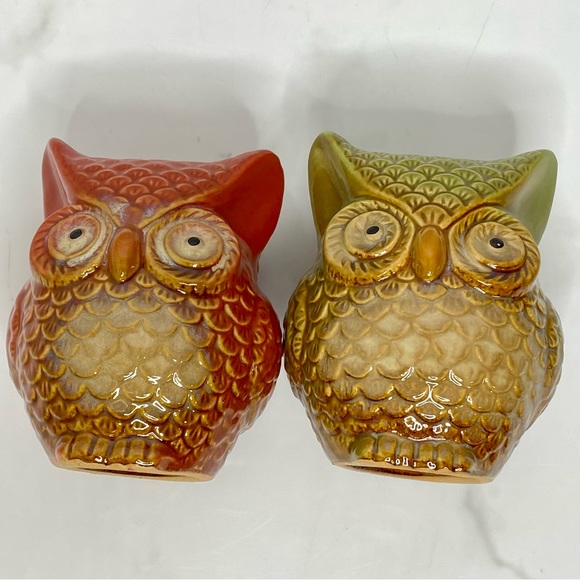 Set Of 2 Owl Figurines Ceramic Table Top Decor Autumn Fall Decoration - Picture 7 of 11